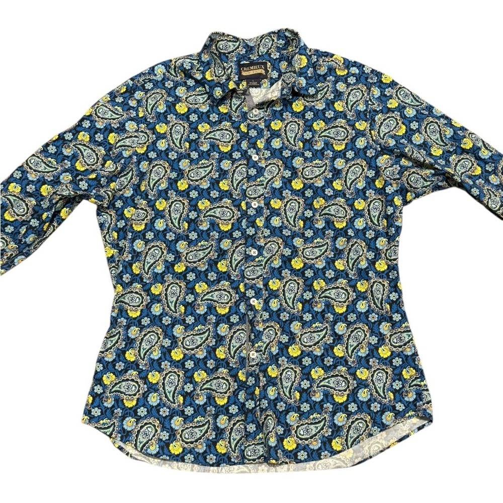 Cremieux Premium Denim Stretch Paisley Print Long Sleeve Button Up Shirt Sz L - Picture 2 of 6
